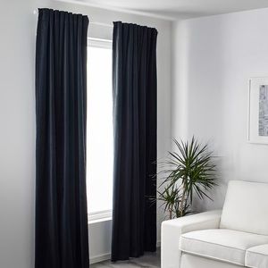 IKEA SANELA Room darkening curtains blinds, 1 pair, dark blue, not full blackout